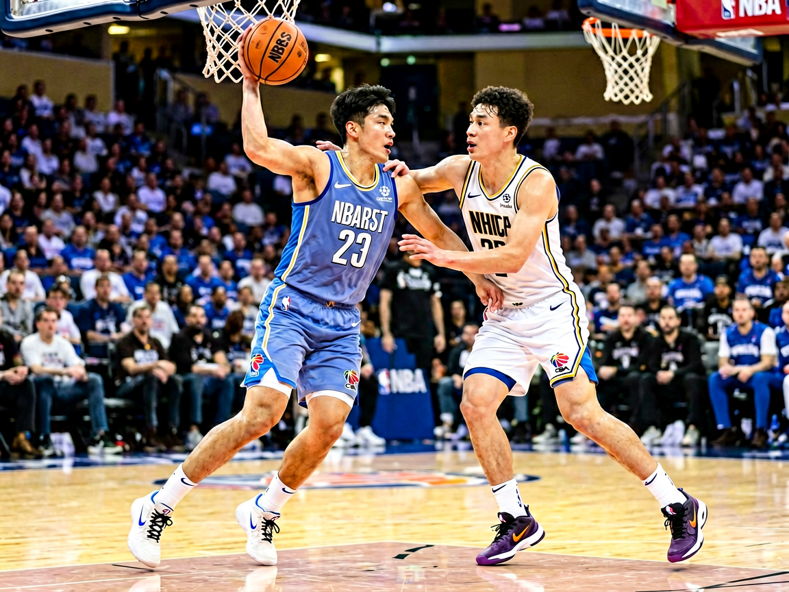 NBA篮球比赛现场球员激烈对抗瞬间